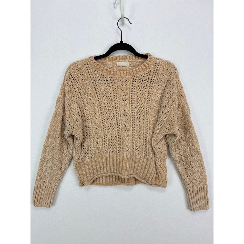 Altar'd State Boho Sweater Cottagecore Chenille Tan Cable Knit XS Rustic Fall